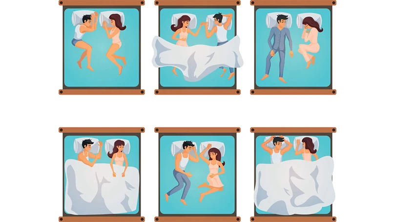 en illustration af forskellige sovestillinger for par
