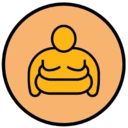 Et ikon, der forestiller en tung person, og som illustrerer et produkt, der ikke er egnet til overvægtige mennesker.