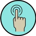 et ikon, der viser en finger fra en hånd, der trykker på en overflade, og som illustrerer en behagelig brug